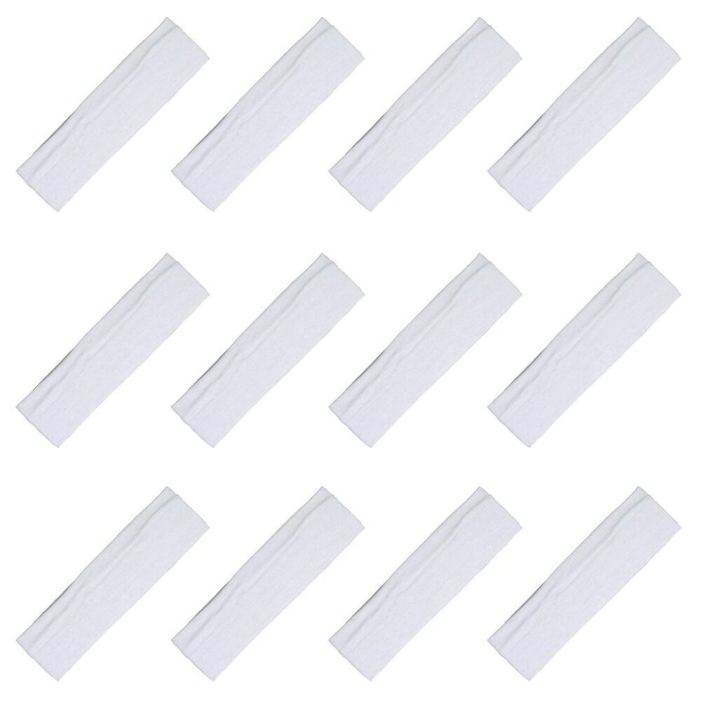 Soft and Stretchy Elastic Cotton Headbands, Pack of 12, White